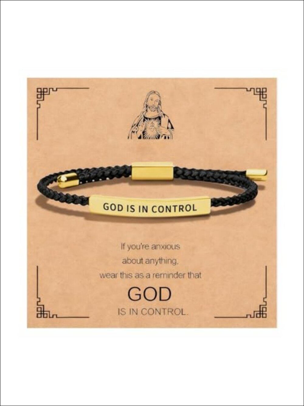 Christian Faith Bracelet God Is in Control Gold Tone Bar Cord Women